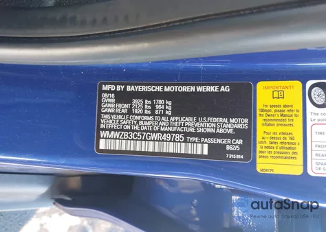 2016 Mini Countryman Cooper from USA, damaged, VIN WMWZB3C57GWR49785